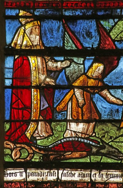 Ventana que representa a Dios maldiciendo a la serpiente (vidriera) de French School
