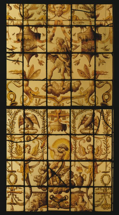 Ventana que representa a Júpiter y el Aire de French School