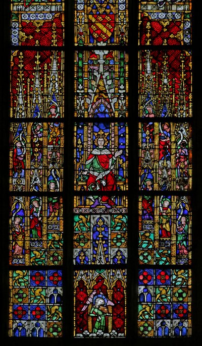 Ventana que representa al Rey Salomón entronizado de French School