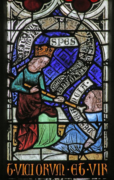 Ventana que representa la Psychomachia: Esperanza y Desesperación de French School
