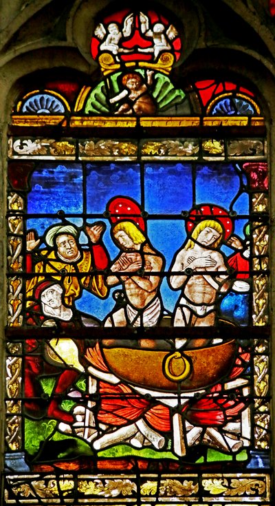 Ventana que representa a San Crispín y San Crispiniano: el martirio (vidriera) de French School