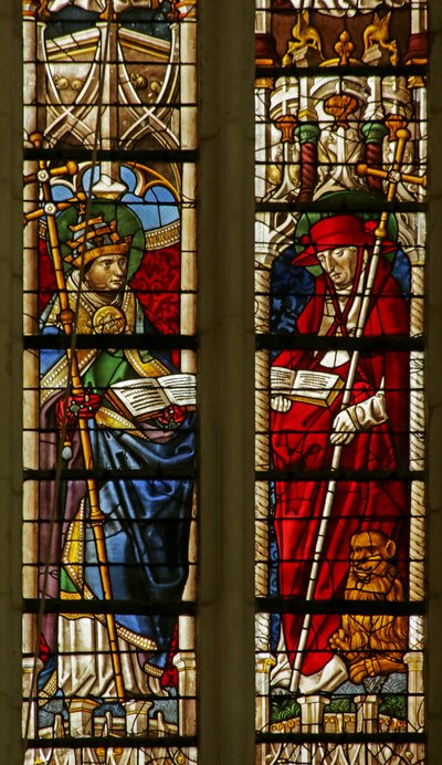 Vidriera que representa a San Gregorio y San Jerónimo de French School