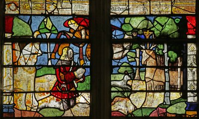 Ventana que representa a San Huberto y el ciervo (vidriera) de French School