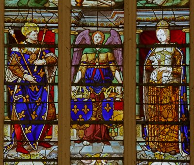 Ventana que representa a San Luis y Margarita de Provenza de French School