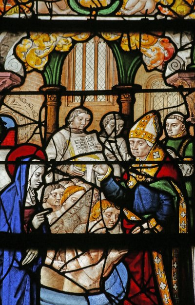 Vidriera que representa a Santa María Magdalena: el Conde de Provenza y su esposa siendo bautizados de French School