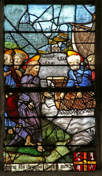 Ventana que representa a San Pedro con los Apóstoles pescando de French School