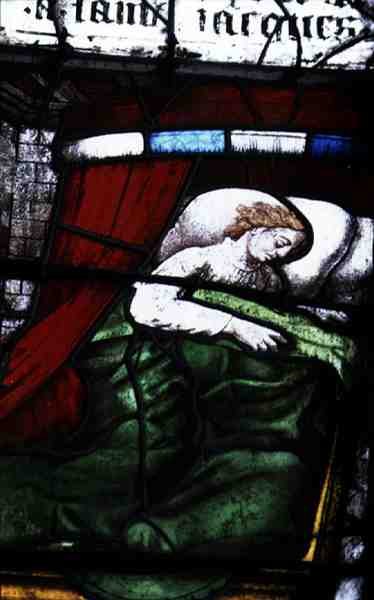 Ventana que representa escenas de la Leyenda de la Peregrinación de Santiago de French School