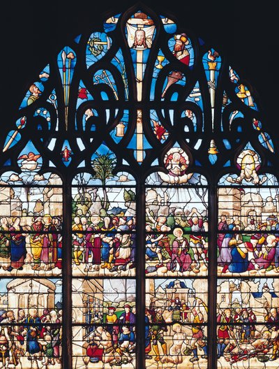 Vidriera que representa escenas de las vidas de San Esteban y San Lorenzo, de la Chapelle Bonne-Mort de French School