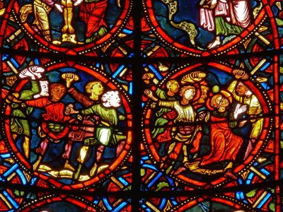 Ventana que representa a San Esteban siendo apedreado hasta la muerte de French School