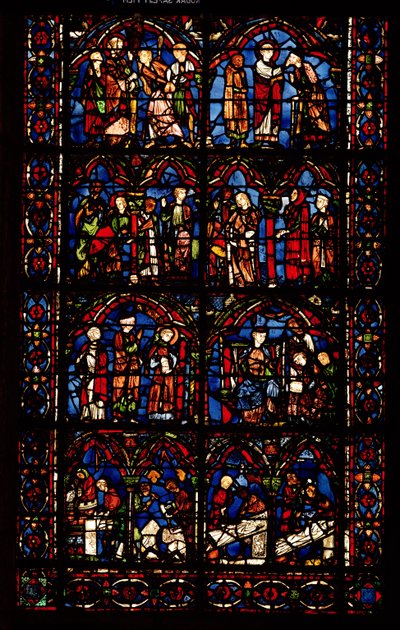 Ventana que representa escenas de la Vida de San Cheron de French School