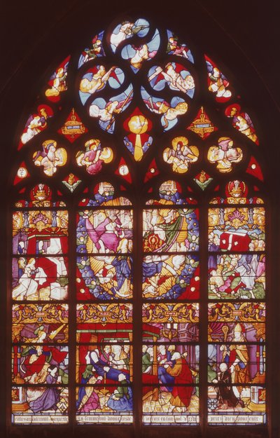 Vidriera que representa escenas de la Vida de la Virgen de French School
