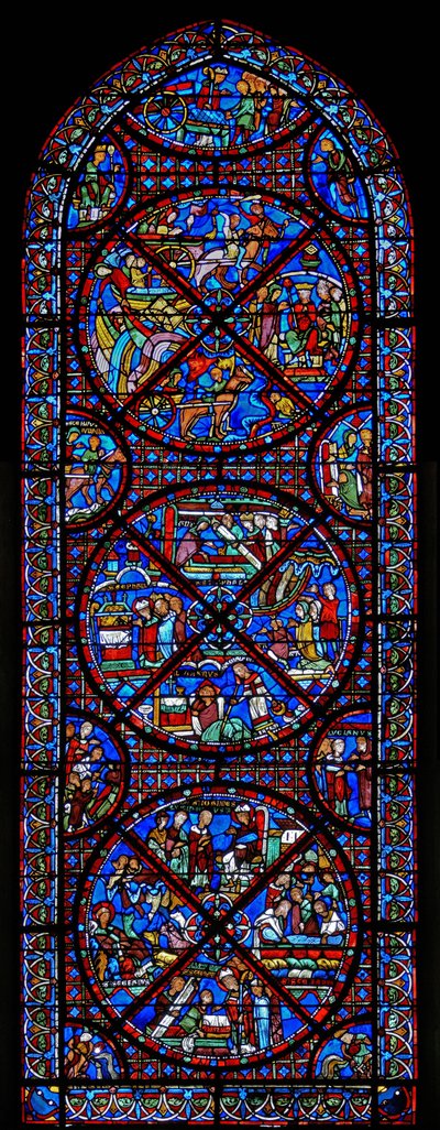 Ventana que representa escenas de la vida de San Esteban de French School