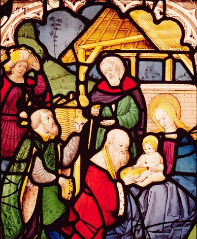Ventana que representa la Adoración de los Magos de French School