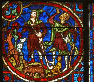 Ventana que representa la Anunciación a los pastores de French School