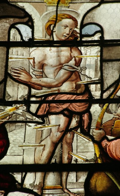 Ventana que representa la muerte de San Sebastián (vidriera) de French School