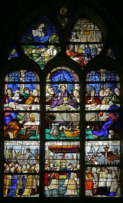 Vidriera que representa la Última Cena y la procesión del Santísimo Sacramento, 1530 de French School