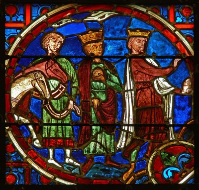 Ventana que representa la adoración de los Magos de French School