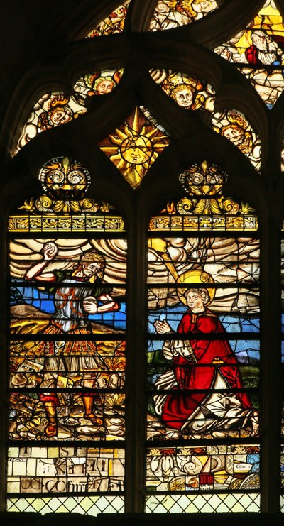 Ventana que representa la lapidación de San Esteban (vidriera) de French School