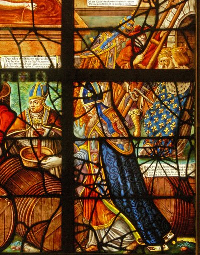 Ventana en el Charnier (w.11) que representa un Detalle de la Prensa Mística de Vino de French School