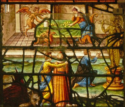 Ventana en el Charnier (w.6) que representa la Pascua, la Pascua de Resurrección y los pecados (gamboleo e idolatría) de French School