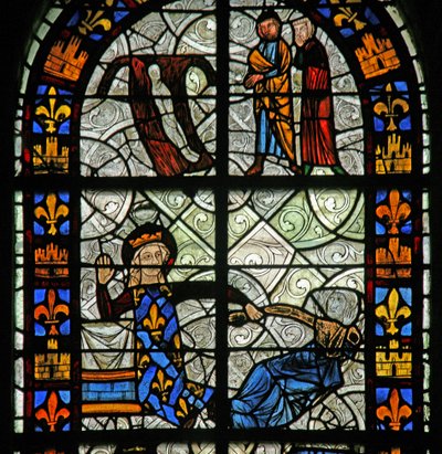 Santa Radegunda: el niño Anderedus es sanado al acostarse sobre la camisa de pelo de Santa Radegunda; la santa revive a un niño enfermo de French School