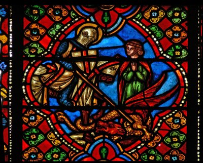 Ventana n3 escenas de la vida de San Jorge; mata al dragón de French School