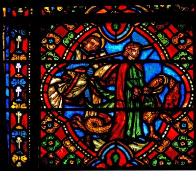 Ventana n3 escenas de la vida de San Jorge; el dragón es domesticado de French School