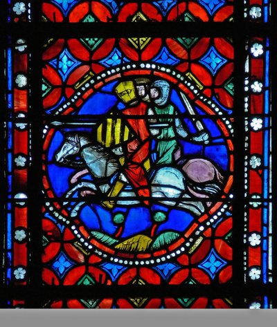 Ventana s1-R escena del viaje de San Bonnet a Roma y aventuras; Pavía es sitiada de French School