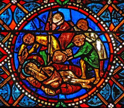 Ventana s4 escena de la vida de Santa Águeda; la santa siendo asada viva de French School