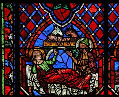 Ventana w01 que representa la Natividad de French School
