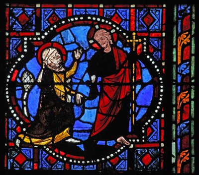 Ventana w02 que representa una escena de Resurrección: Noli Me Tangere de French School