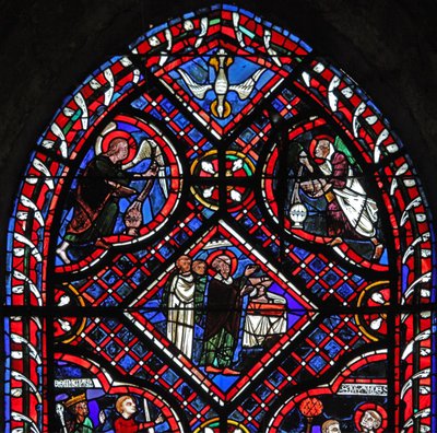 Ventana w03 que representa la Misa de San Juan de French School