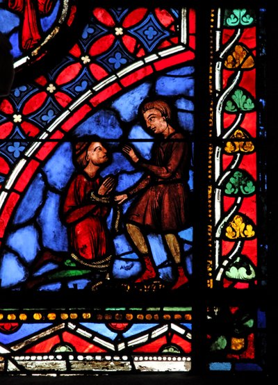 Ventana w05 que representa al mago Hermógenes y Fileto de French School