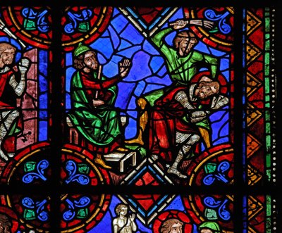 Historia de San Julián de Brioude - San Ferreol, amigo de Julián, que murió durante las persecuciones de Diocleciano, es capturado y golpeado de French School