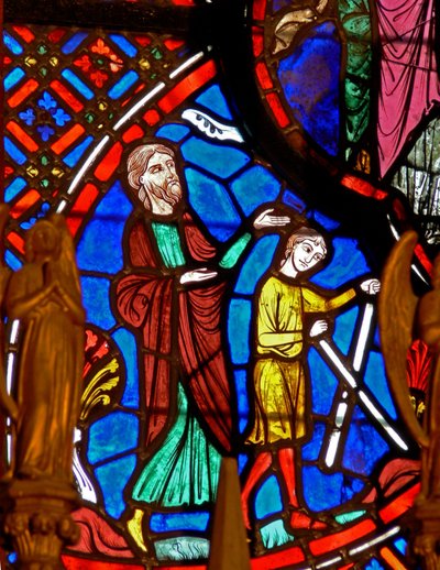 Ventana que representa a Abraham e Isaac de French School