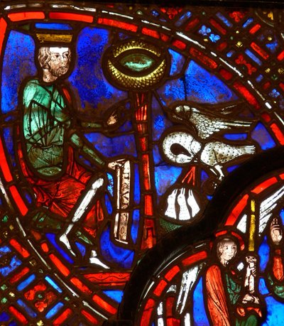 Ventana que representa a David y el Pelícano de French School