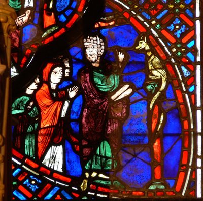 Ventana que representa a Moisés y la serpiente de bronce de French School
