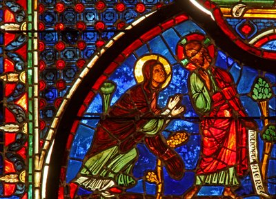Ventana w0 representando una escena de Resurrección: la aparición a María Magdalena de French School