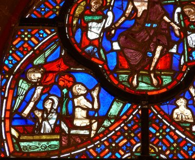 Ventana que representa una escena del Juicio Final: almas resucitando de French School