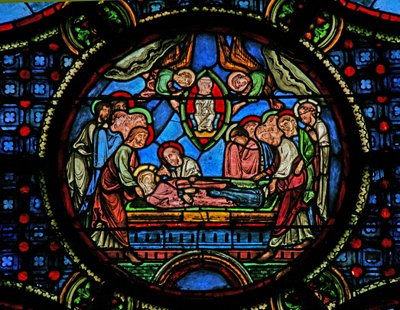 Ventana w0 que representa la Muerte de la Virgen María de French School