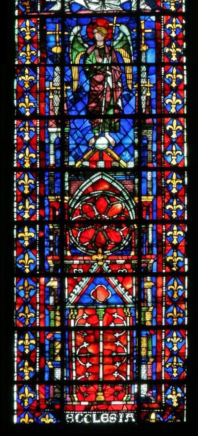 Ventana w100 que representa la iglesia catedral de Reims de French School