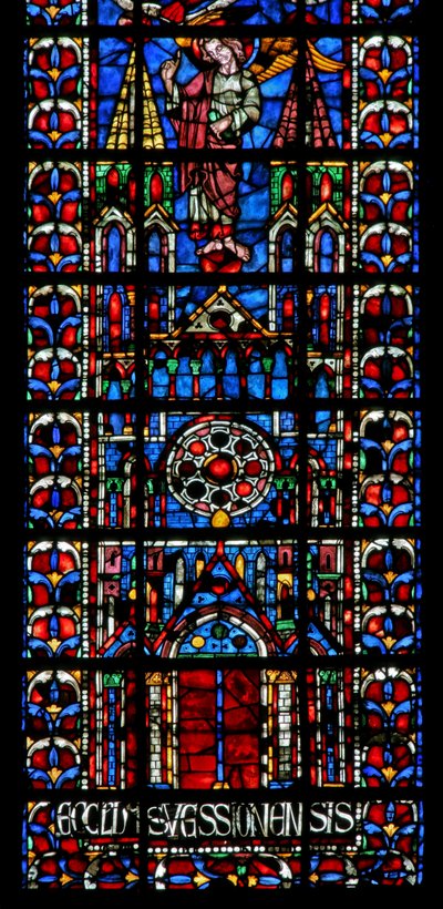 Ventana w102 que representa la iglesia catedral de Soissons de French School