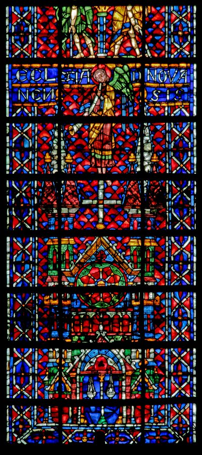 Ventana w106 que representa la iglesia catedral de Noyon de French School