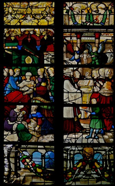 Escenas de la vida de San Claudio: su nacimiento y bautismo de French School