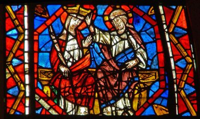 Ventana w108 que representa la Coronación de la Virgen de French School