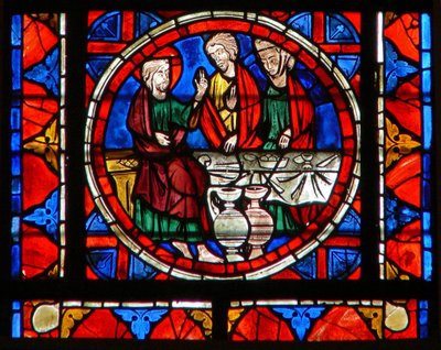 Ventana w109 que representa una escena de la vida de Santa María Magdalena - en la comida en casa de Simón de French School