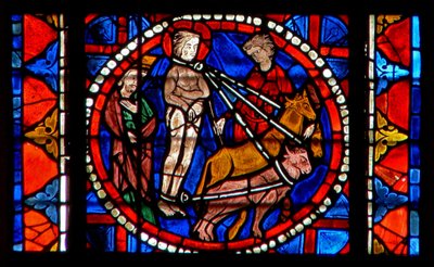 Ventana w109 que representa el martirio de Santa Lucía de French School