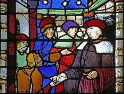 Ventana w10 que representa a San Agustín escribiendo una carta amonestando a Bonifacio por rebelarse contra la autoridad romana de French School