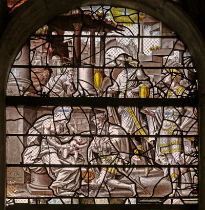 Ventana w10 que representa la Adoración de los Magos: diseños de Durero y adaptaciones de los diseños del Maestro de Des para la Historia de Psique de French School
