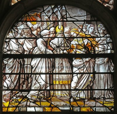 Ventana w10 que representa el Matrimonio Místico de la Virgen, diseños de Durero de French School